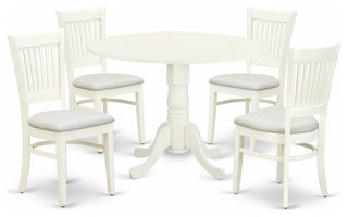 5Pc Kitchen Set 4 Chairs, Slatted Chair Back Drop Leaves Table Linen White