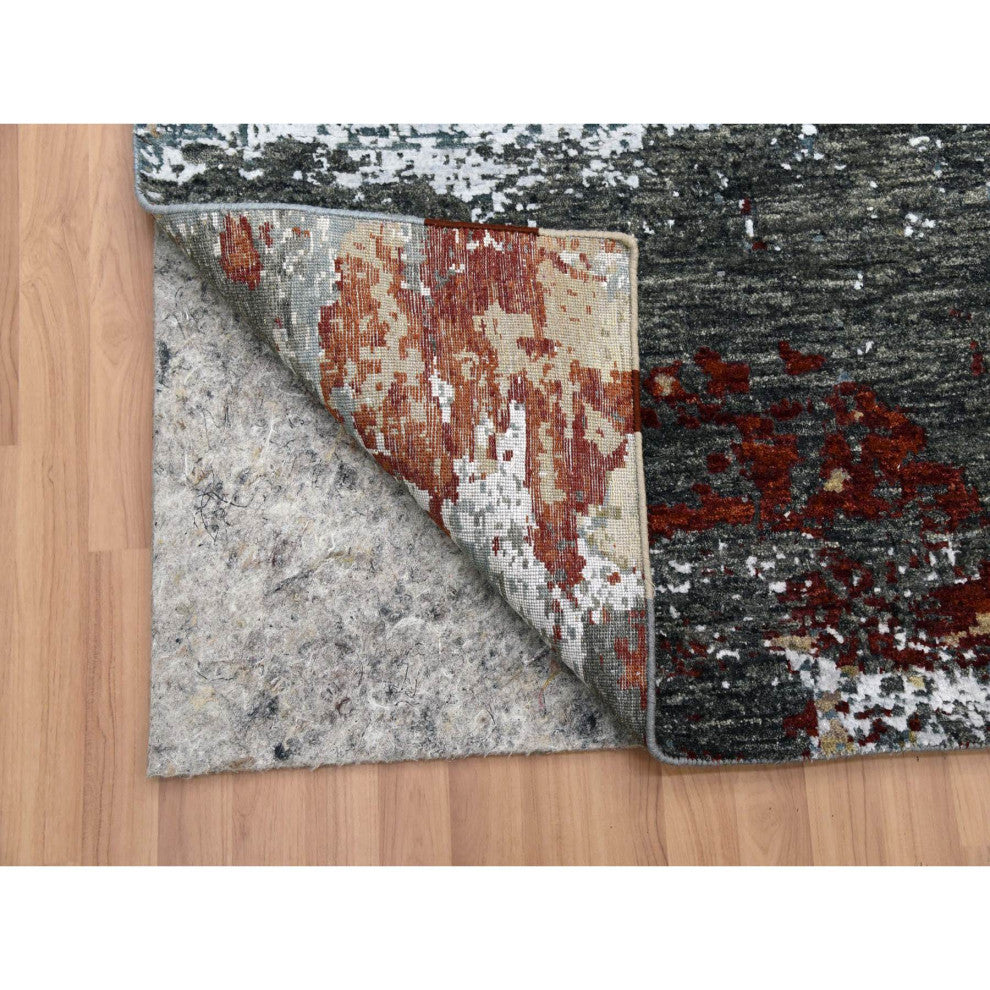 Parchment Color, Hand Knotted Abstract Design, Soft Wool Square Rug, 8'0"x8'5"
