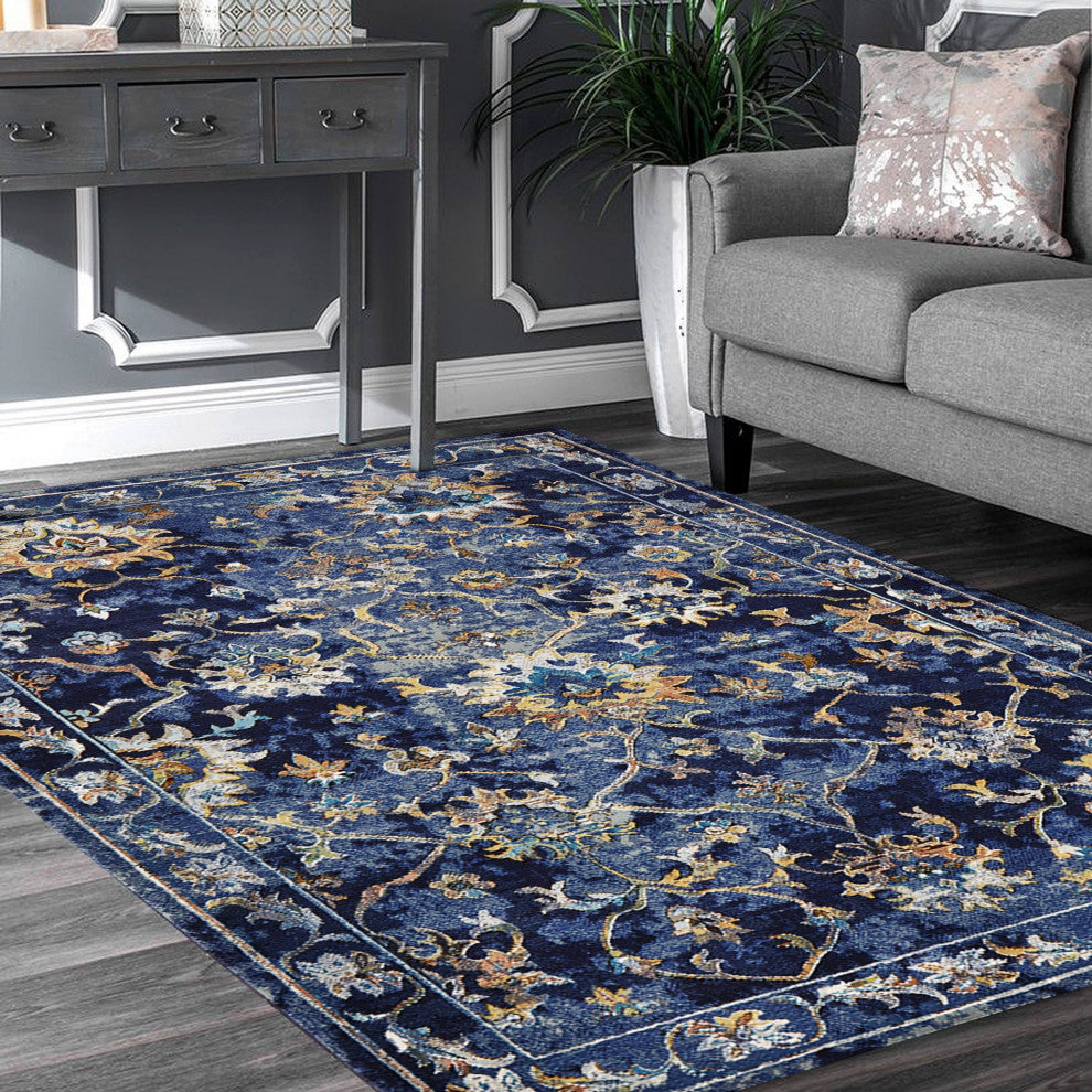 4??x 6??Blue and Gold Jacobean Area Rug