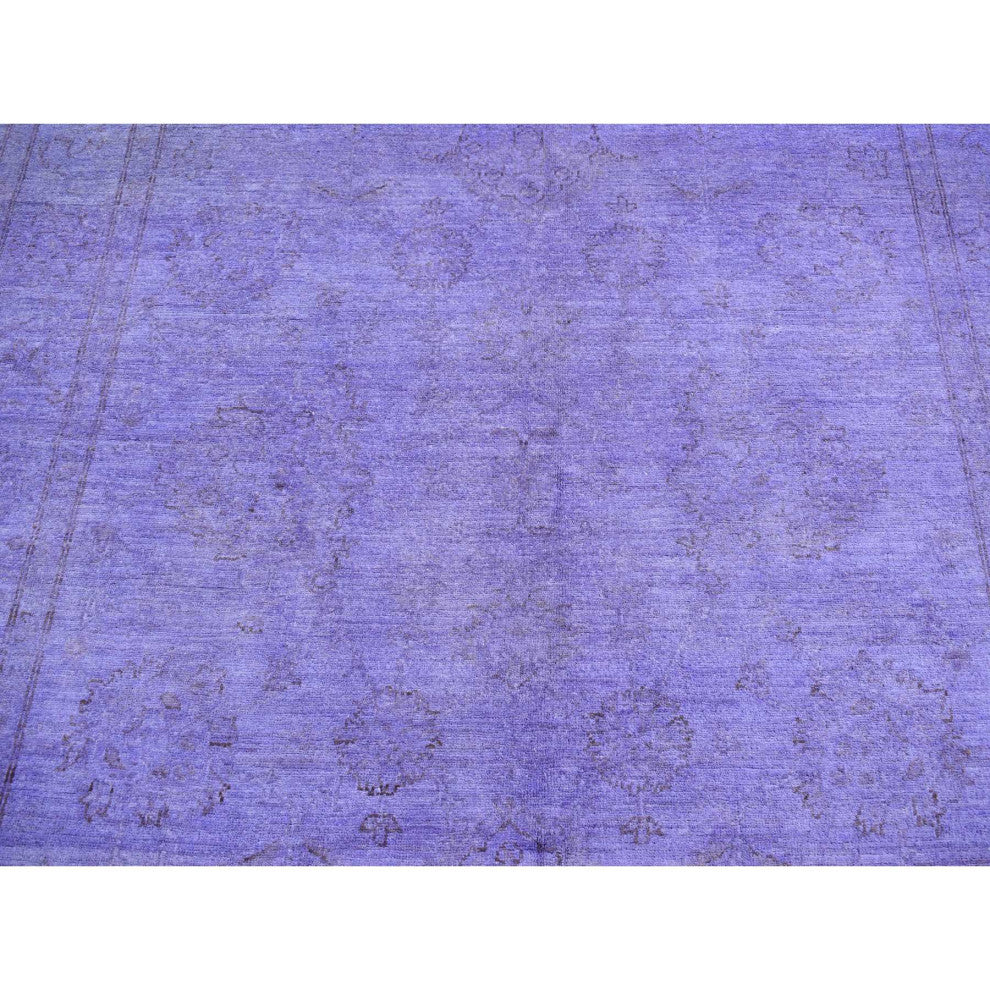 Purple Overdyed, Peshawar Design, Hand Knotted, Pure Wool, Rug, 6'x8'7"