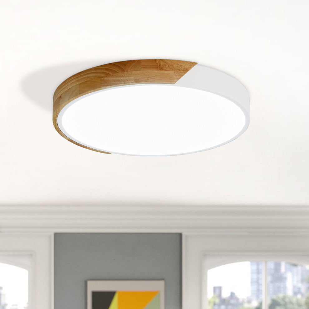 1-Light Simple Circle LED Flush Mount Modern Ceiling Light, White, 19.