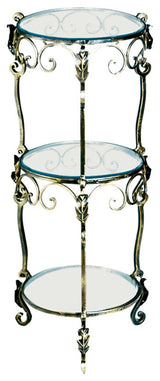 3 Tier Iron Acanthus Leaf Table With Beveled Glass, Bronze