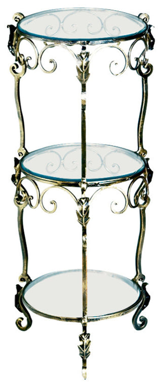3 Tier Iron Acanthus Leaf Table With Beveled Glass, Bronze