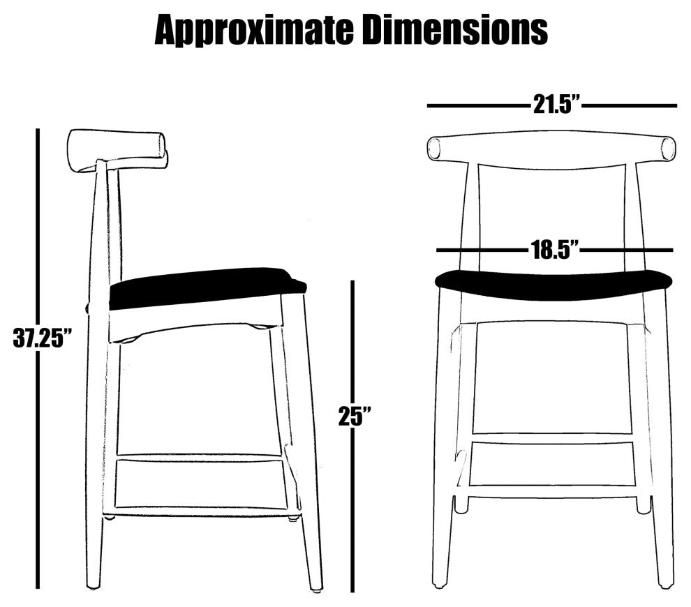 Set of 2 Solid Wood Farmhouse 25" Counter Stool with Faux Leather Cushion, Espresso