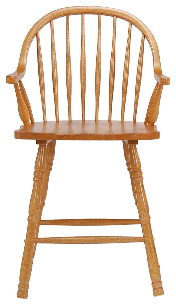 Oak Selections 24" Windsor Barstool With Arms, Light Oak, Set of 2