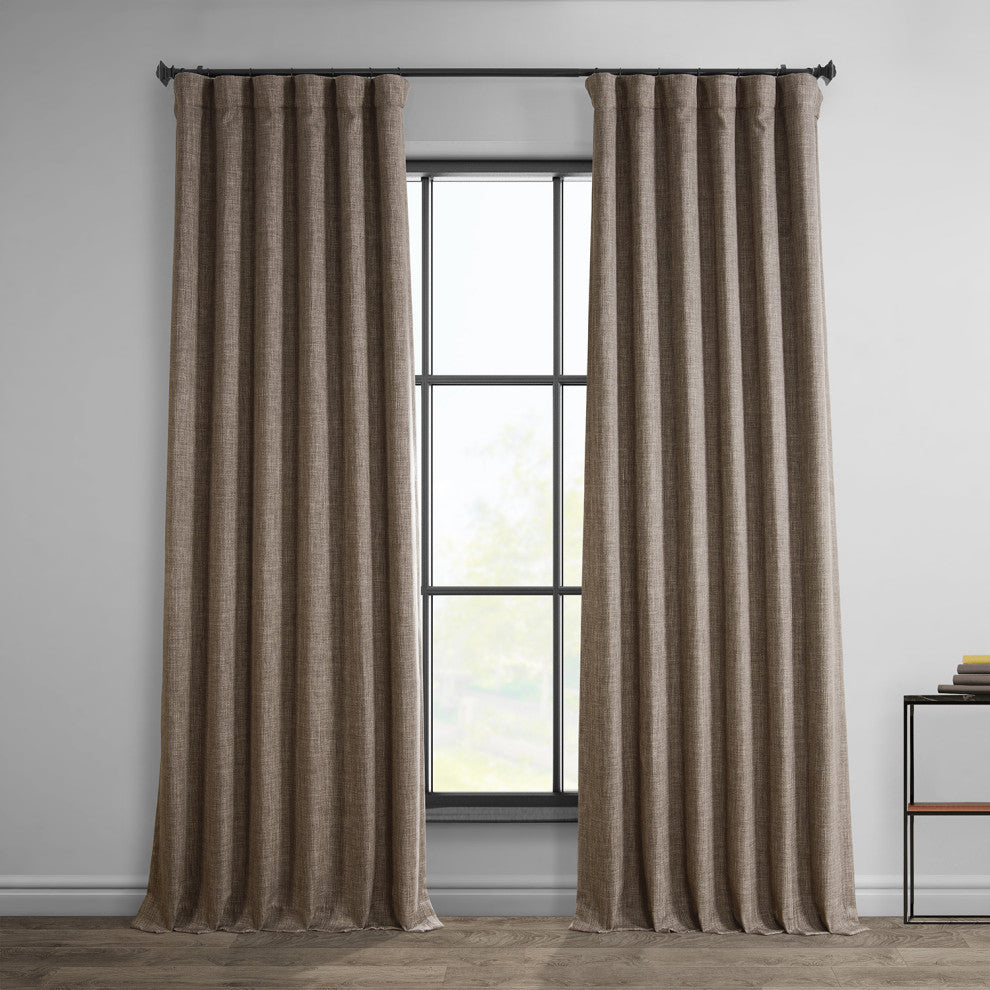 Faux Linen Darkening Curtain Single Panel, Dutch Cocoa, 50"x120"