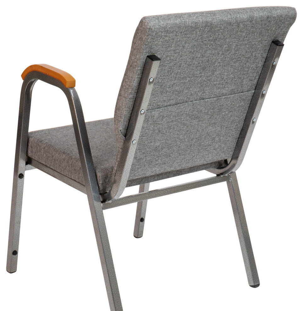 HERCULES Series 21"W Stacking Wood Chair, Gray Fabric and Silver Vein Frame