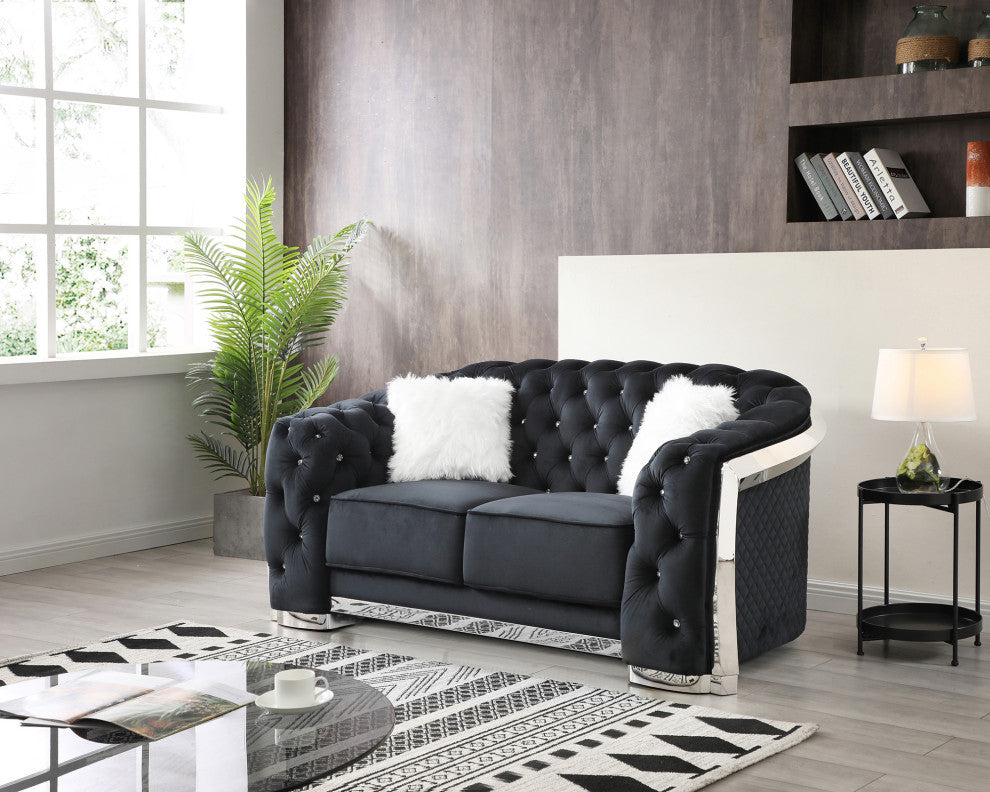 Sapphire 71 in. W Flared Arm Velvet Straight Sofa, Black