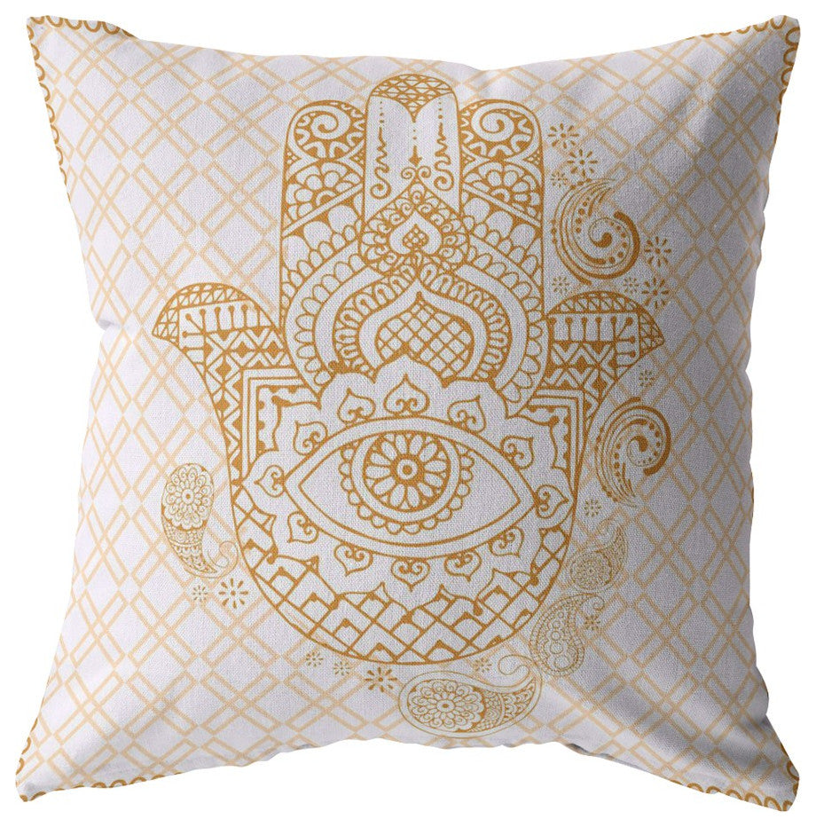 20 Gold White Hamsa Boho Suede Throw Pillow