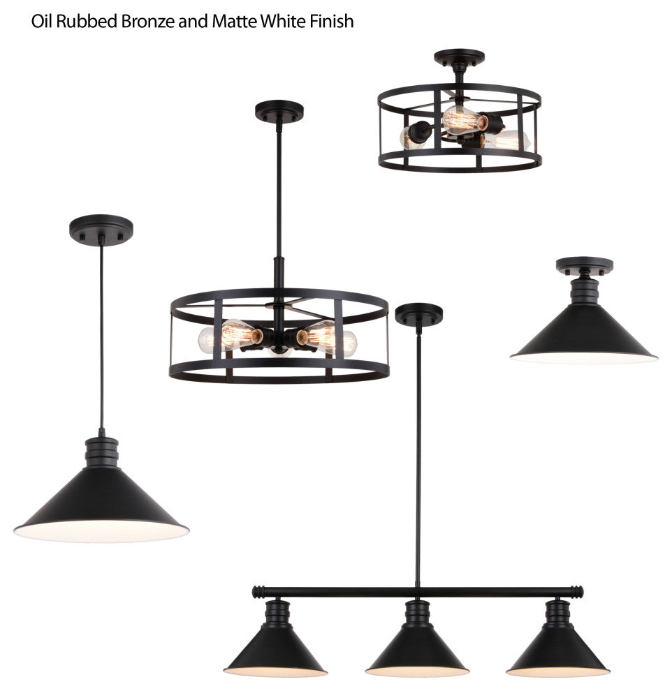 Akron 35.75" 3 Light Linear Chandelier Oil Rubbed Bronze and Matte White