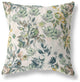 20" White Green Florals Indoor Outdoor Zippered Throw Pillow