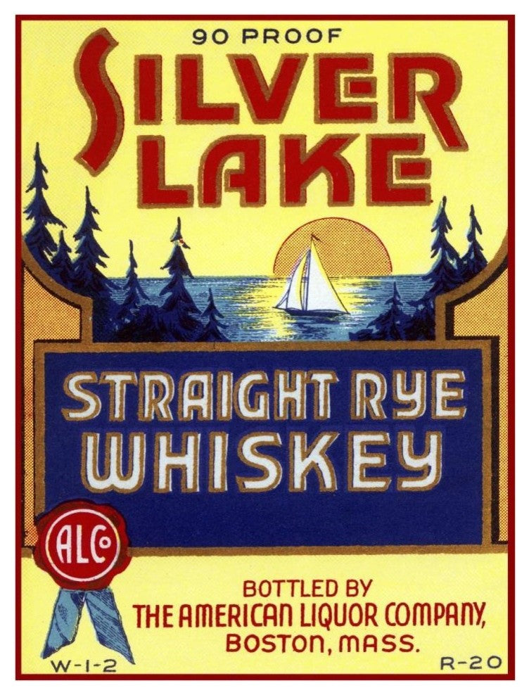 "Silver Lake Straight Rye Whiskey" Print by Vintage Booze Labels, 29"x38"