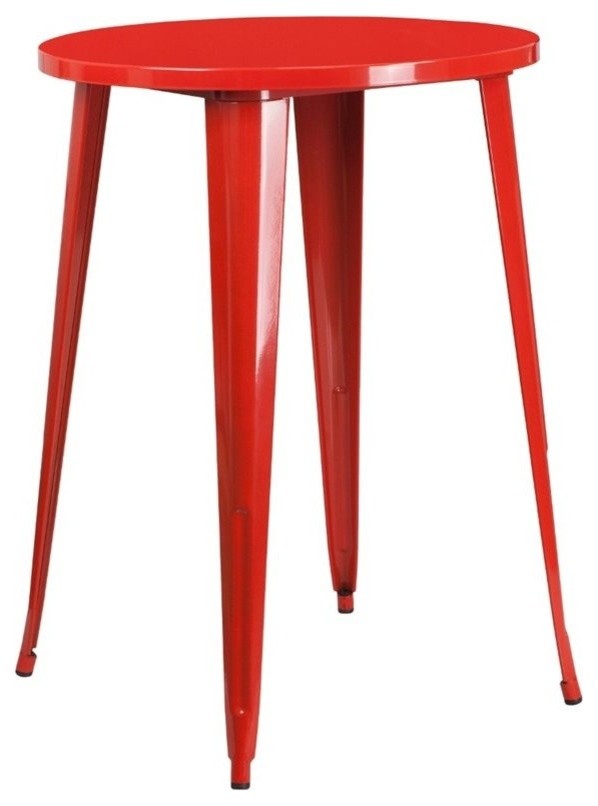 30" Round Red Metal Indoor-Outdoor Bar Height Table