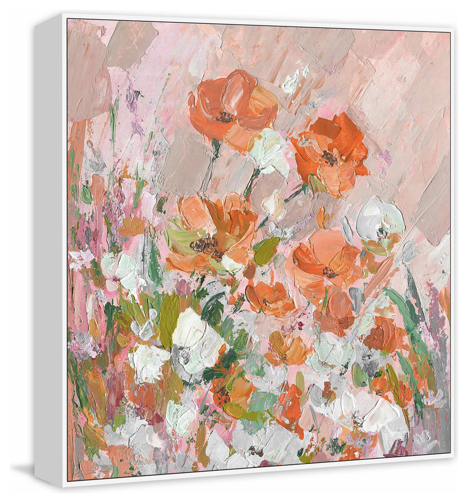 "Peachy Petals" Floater Framed Painting Print on Canvas, 12"x12"