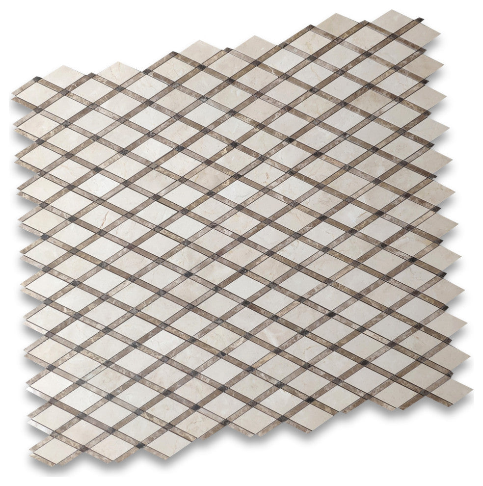 Crema Marfil Marble Diamond Lattice Tile Emperador Brown Polished, 1 sheet