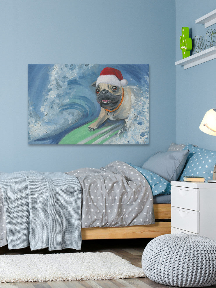 "Santa Catching the Wave" Painting Print on Wrapped Canvas, 24x16