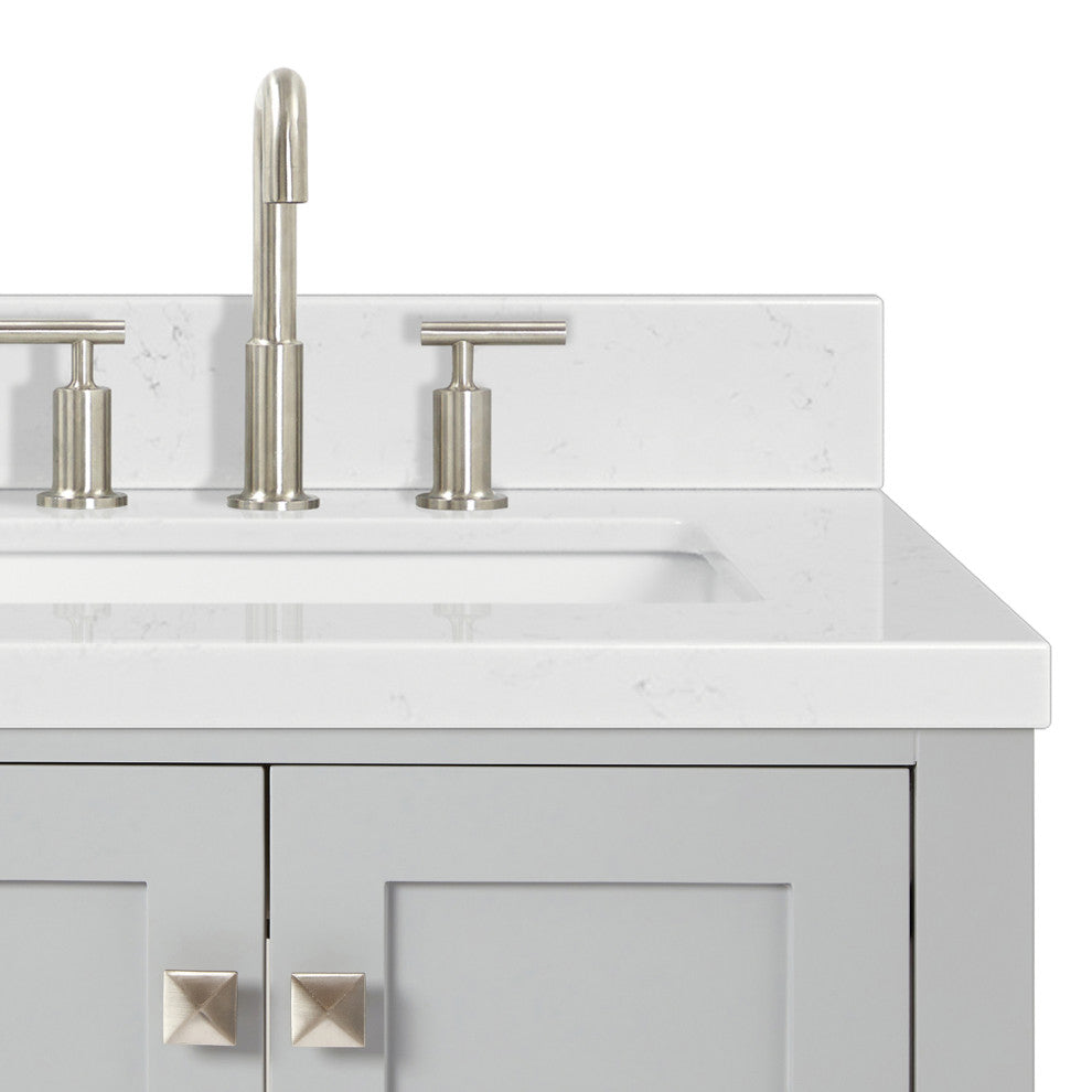Ariel Cambridge 36" Right  Single Rectangle Sink Vanity, Carrara Quartz, Gray