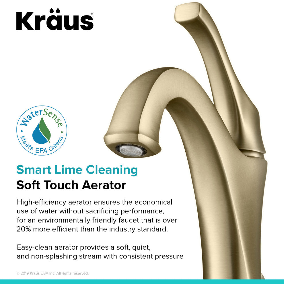 Arlo Single Handle 1-Hole Bathroom Basin Faucet, Lift Rod Drain, Brushed Gold