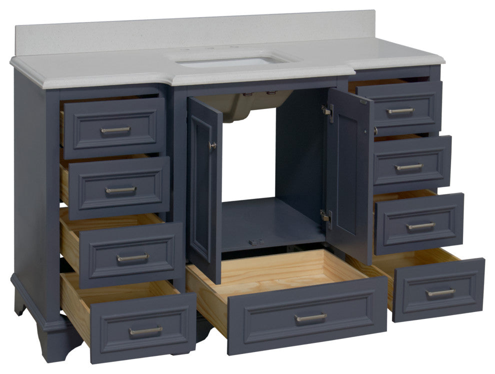 Nantucket 60" Bath Vanity, Marine Gray, Quartz, Single Vanity