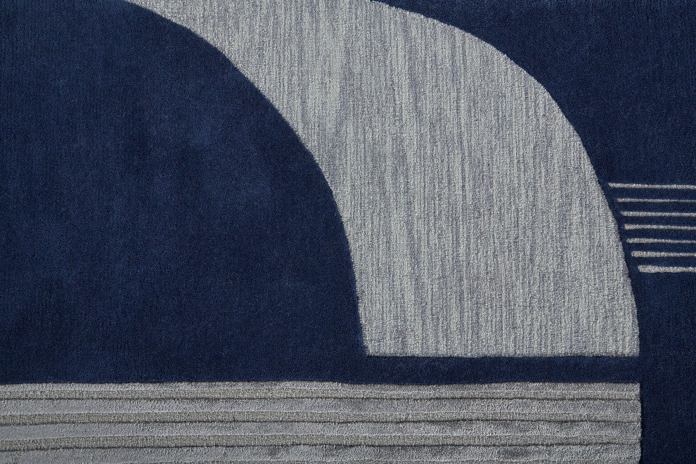 Weave & Wander Cutlor Graphic Wool Rug, Navy Blue/Silver Gray, 3ft-6in x 5ft-6in