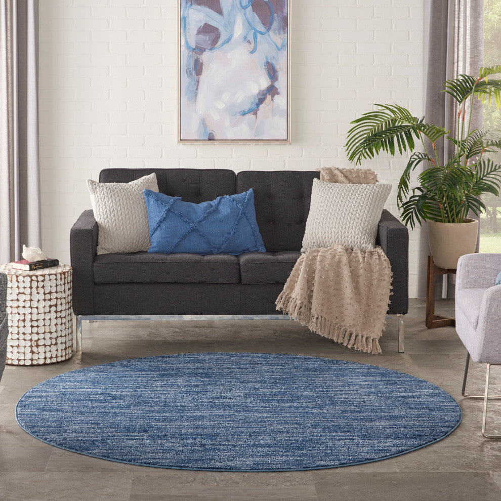 Nourison Essentials 6' x Round Navy Blue Outdoor Area Rug