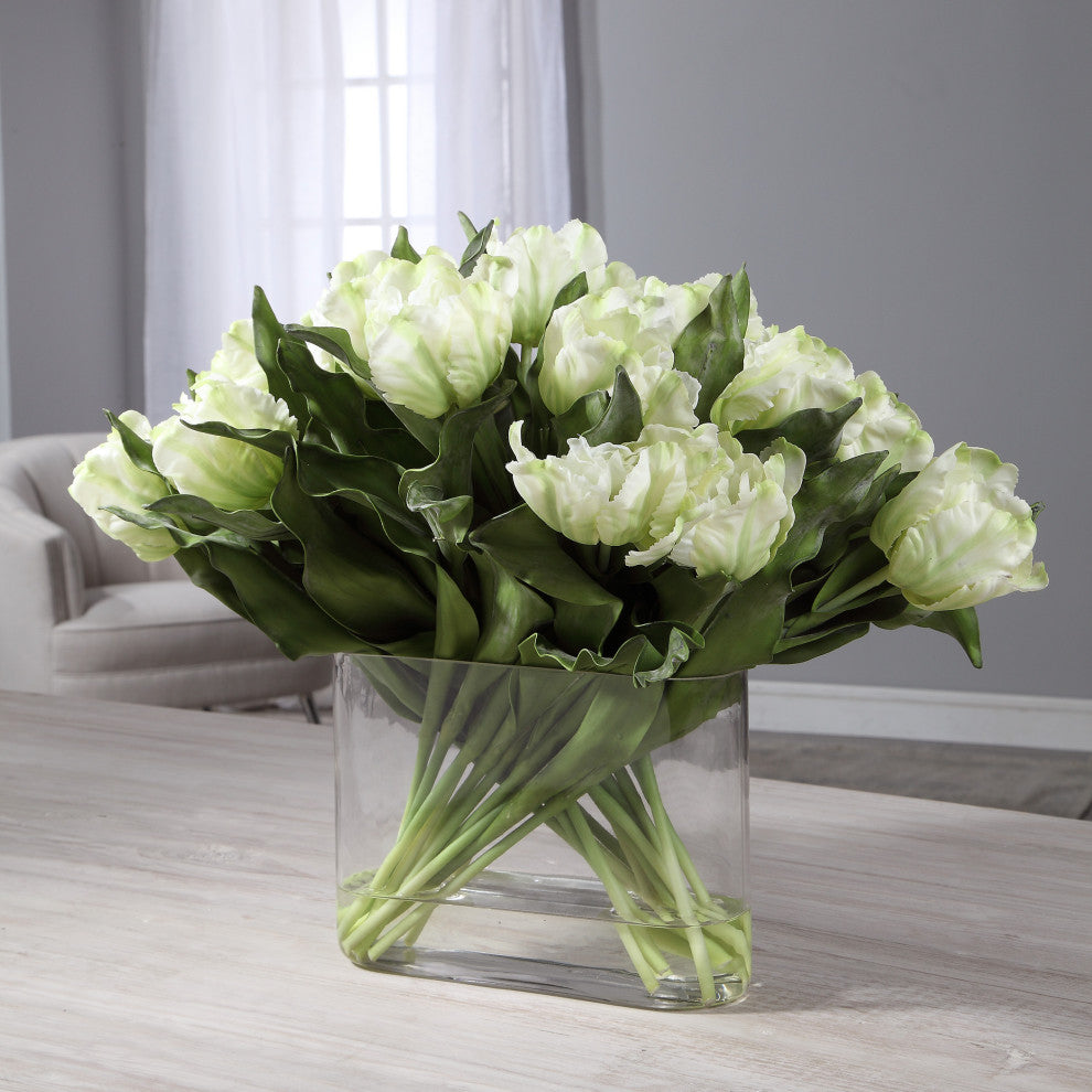 Oval White Double Tulip Bouquet Centerpiece Vase Spring Blossom