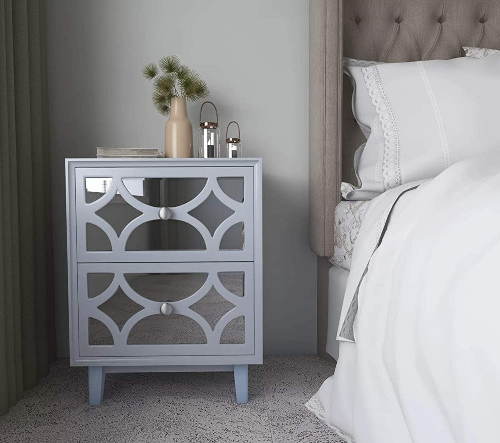 Modern Contemporary Nightstand, 2-Drawer Front Mirror Nightstand