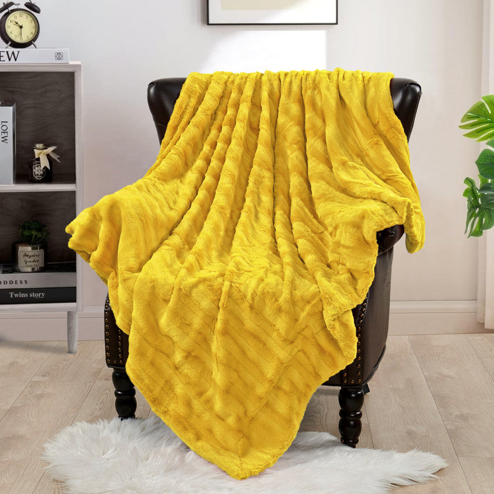 Derby Double Sided Faux Fur Throw Blanket, Lemon