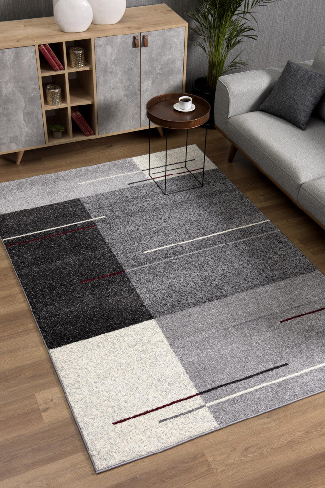 7"x9" Gray Modern Geometric Area Rug