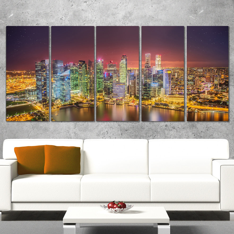 "Singapore Skyline View of Marina Bay" Canvas Print60"x28", 5-Panels