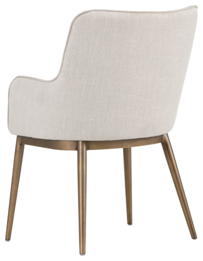 Franklin Dining Chair, Antique Brass, Beige Linen Fabric