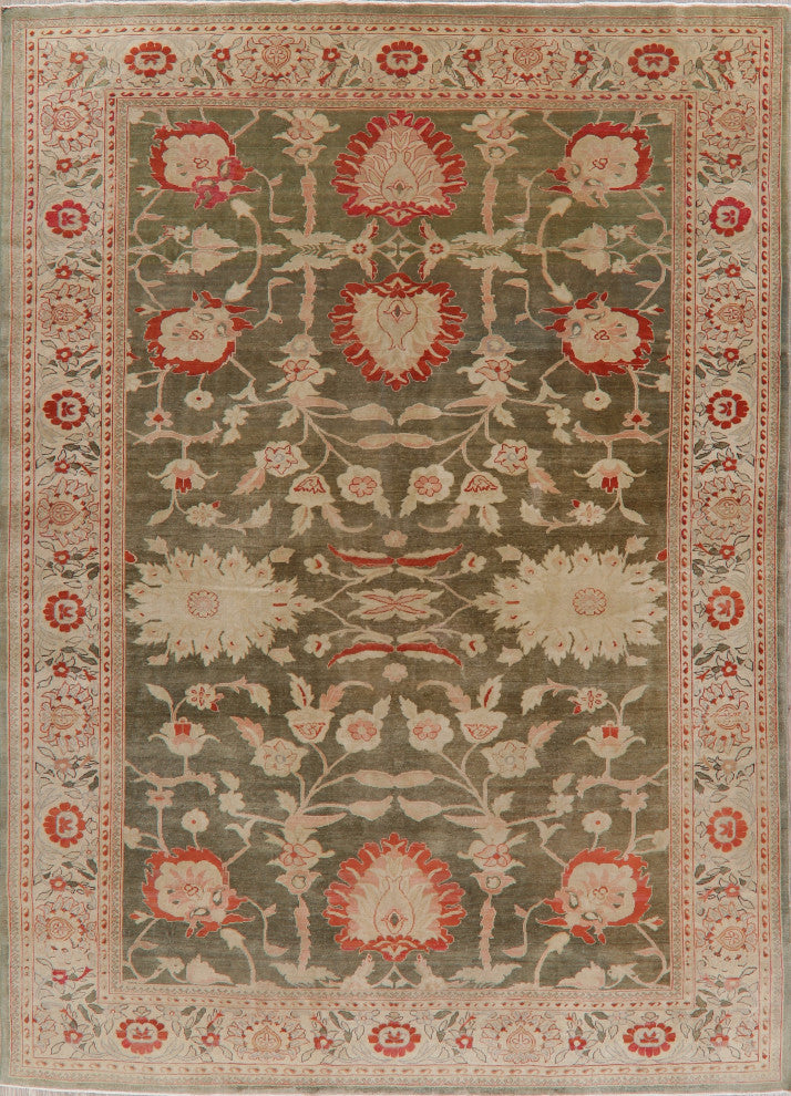 Vegetable Dye Traditional Area Rug Oriental Turkish Hand-Knotted, Green, 9 X 12
