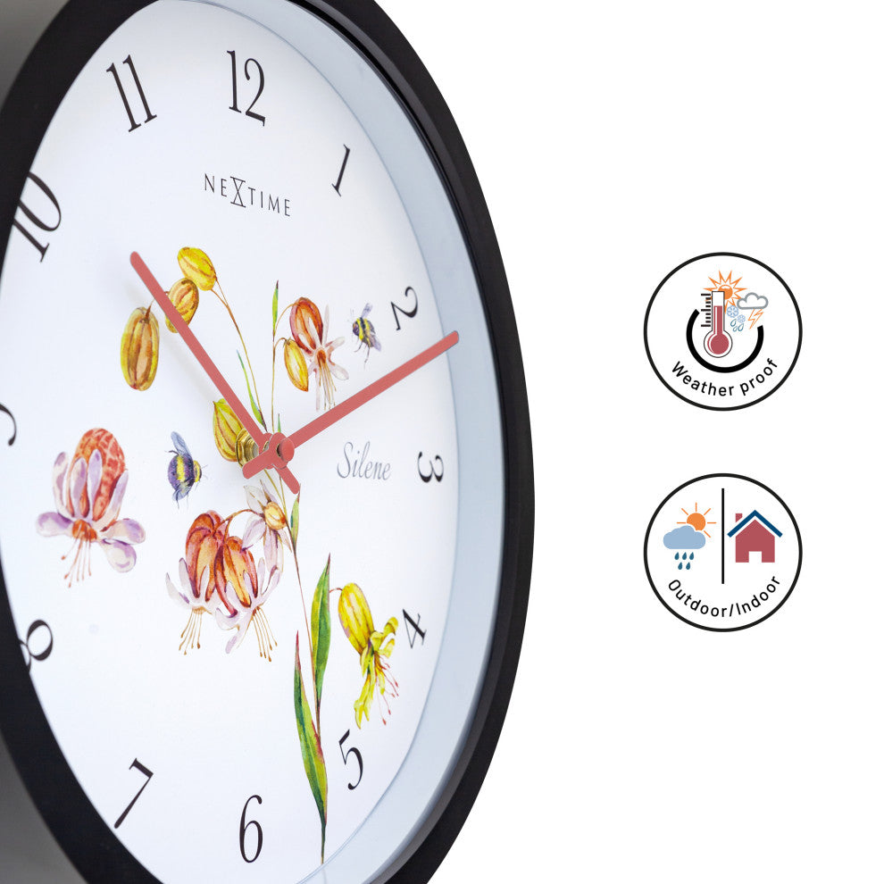 Weatherproof 12- Inch Decorative Garden Wall Clock , Pink Floral "Knautia"