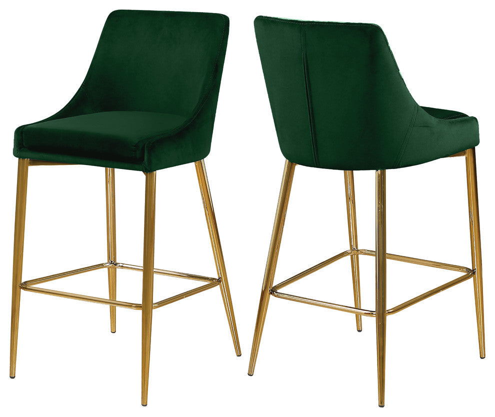 Karina Velvet Stool (Set of 2), Green, Gold Base