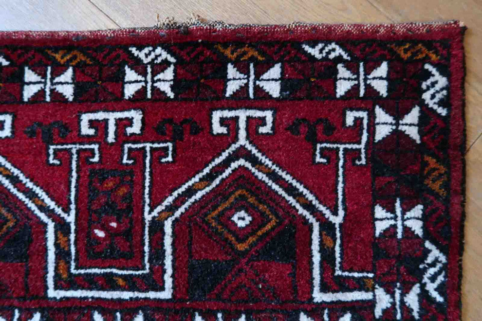 Handmade Vintage Turkmen Beshir Torba Rug 1.1'x4.1', 35cmx125cm, 1970s