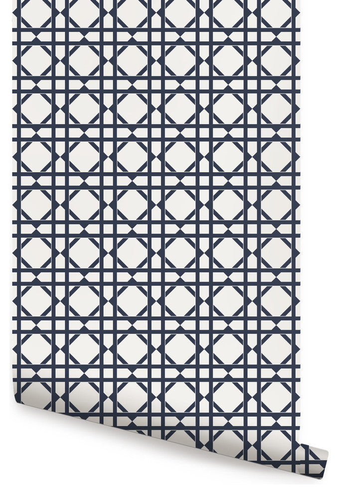 Geometric Peel and Stick Peel and Stick Vinyl Wallpaper , Dark Navy, 24"w X 60"h