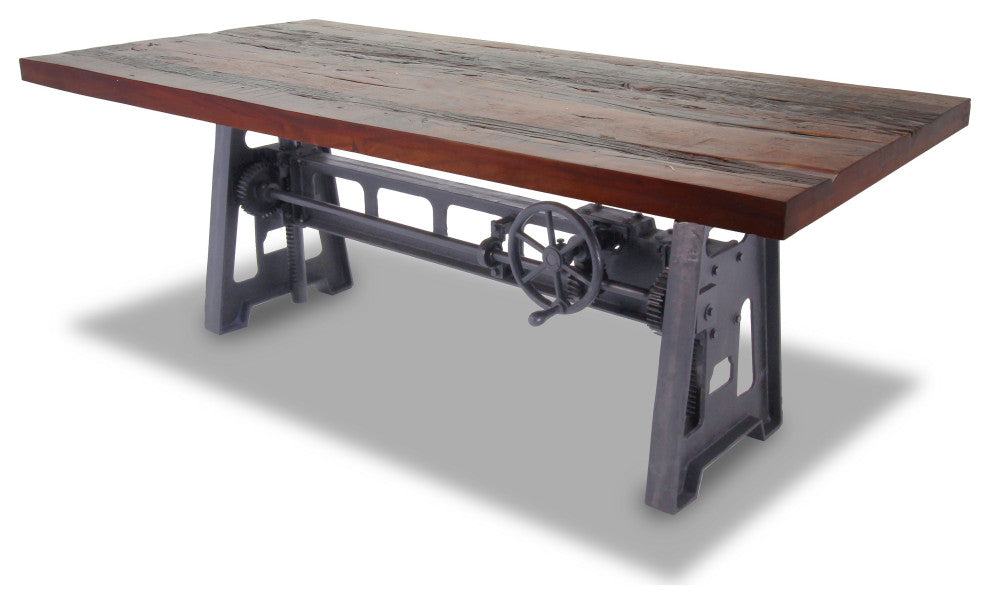 Industrial Dining Table - Cast Iron Base - Adjustable Height - Rustic Mahogany