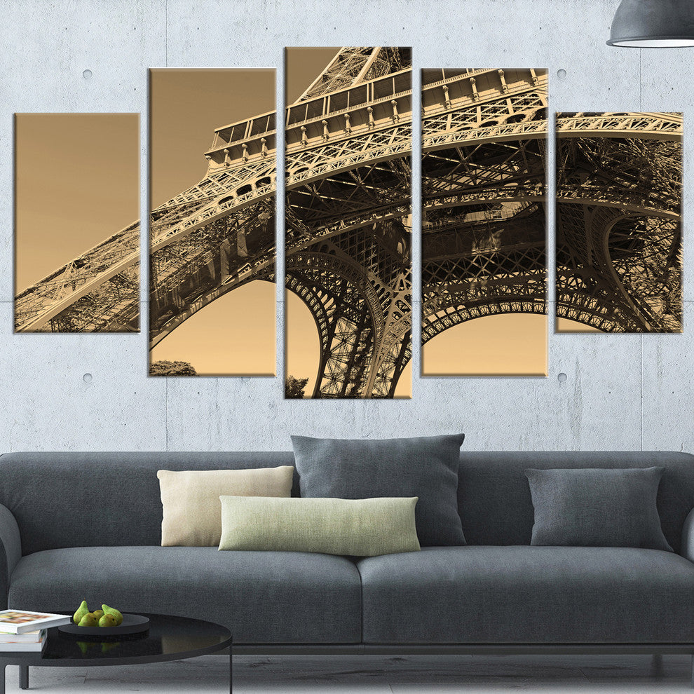 "Iconic Paris Eiffel Tower Side View From Ground" Wall Art, 60"x32", 5-Panels
