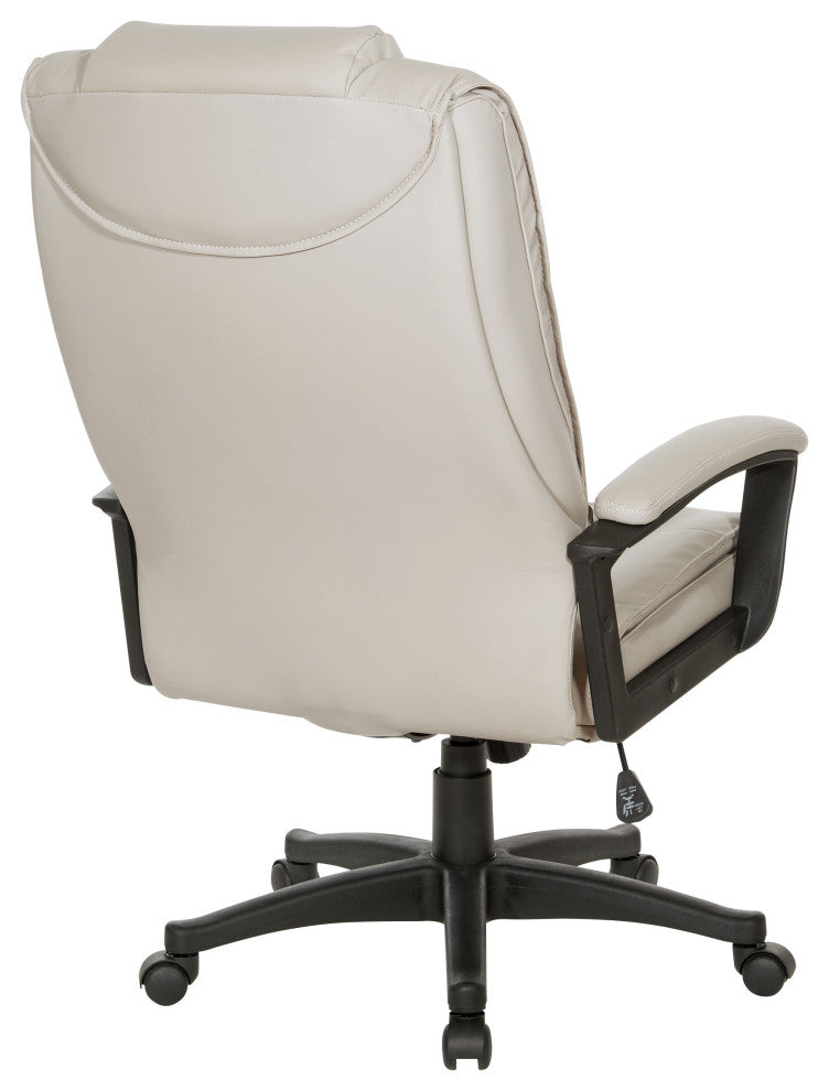 High Back  Bonded Leather Chair with Padded Loop Arms, Taupe