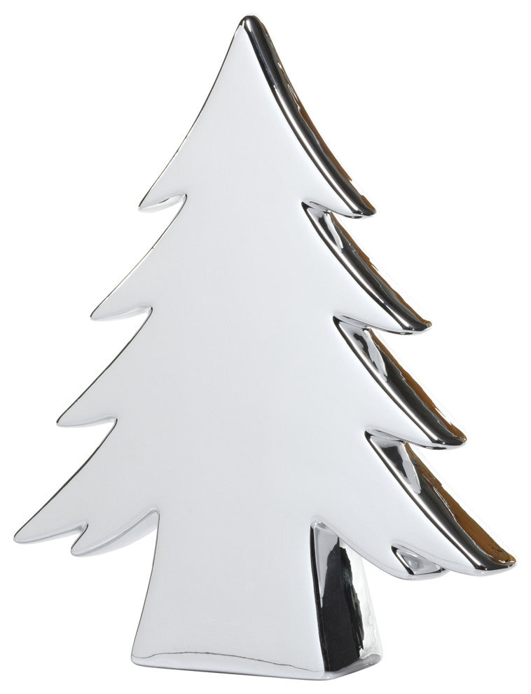 10.75" Tall "Teton" Ceramic Christmas Tree Tabletop Decoration, Silver
