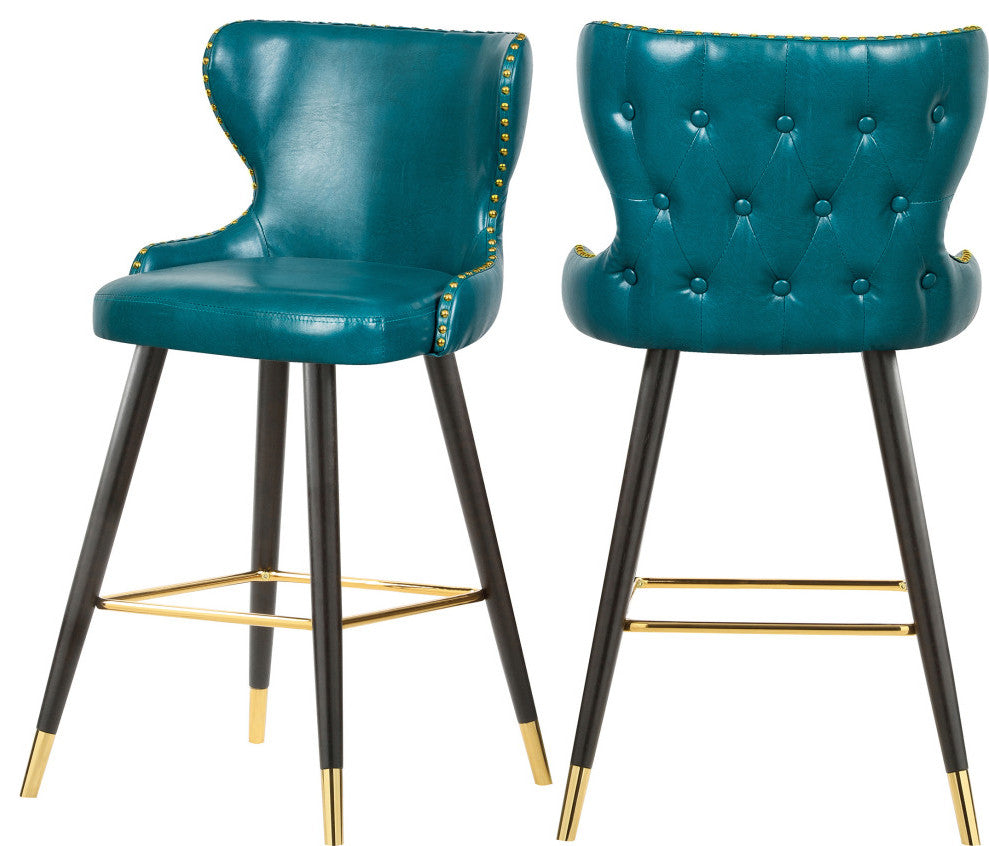 Hendrix Faux Leather Upholstered Bar Stool, Set of 2, Blue