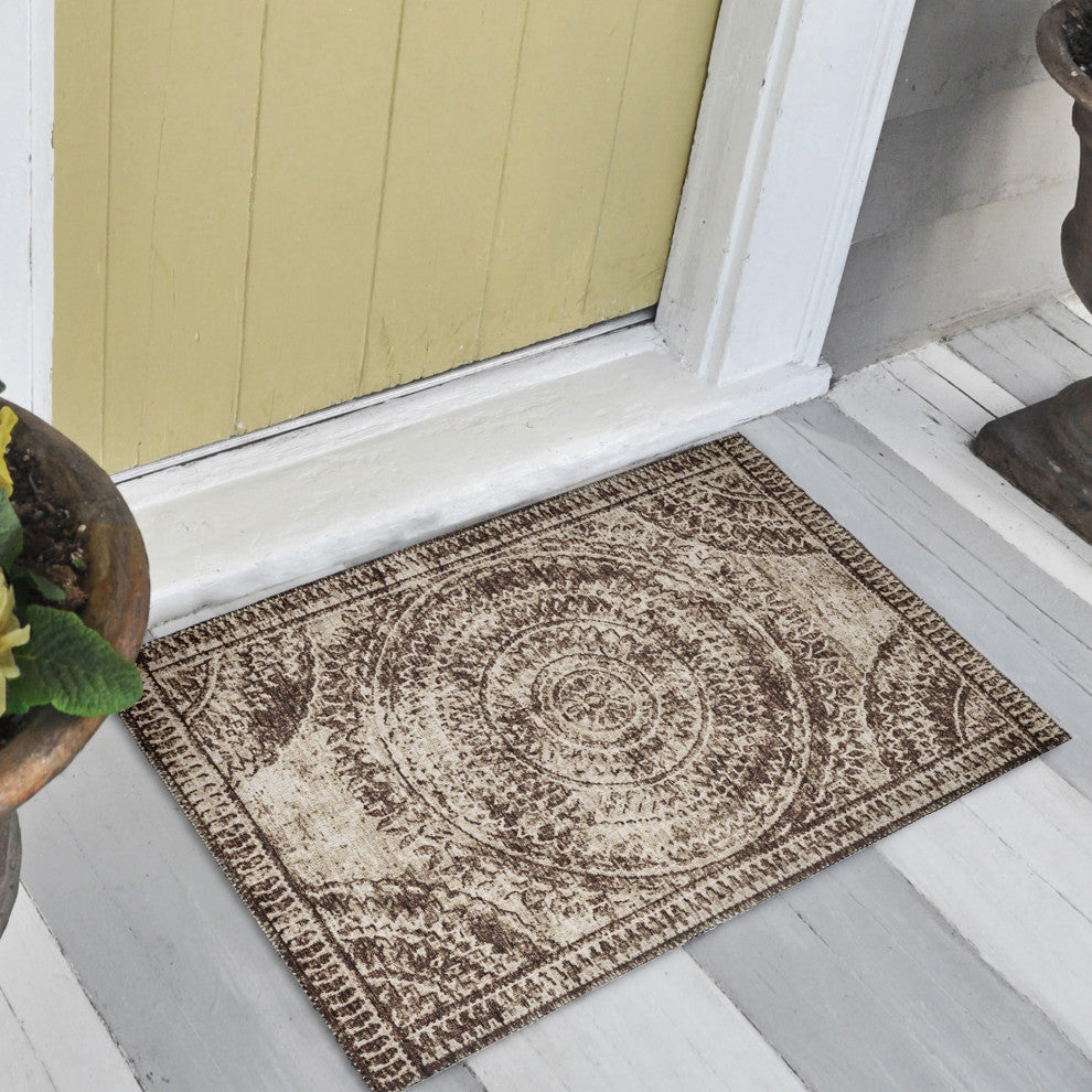 Indoor/Outdoor Sedona SN7 Taupe Machine Washable 1'8" x 2'6" Rug