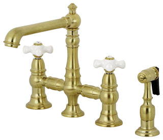 Kingston Brass Bridge Kitchen Faucet With Sprayer, Brushed Brass