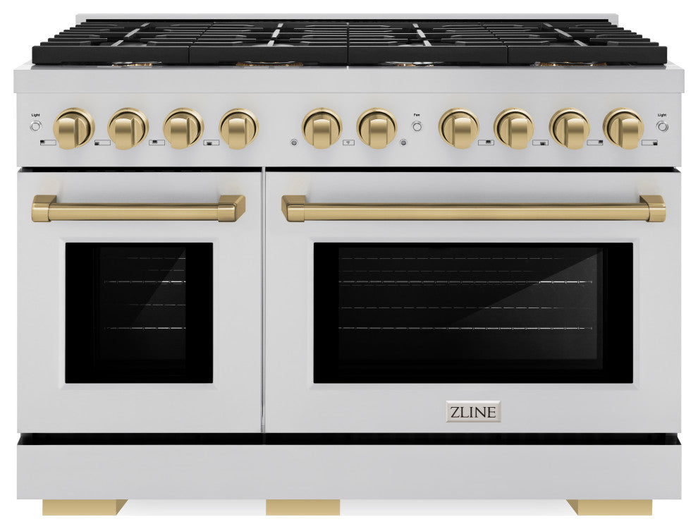 ZLINE 48" Gas Range, Stainless Steel With Champagne Bronze SGRZ-48-CB