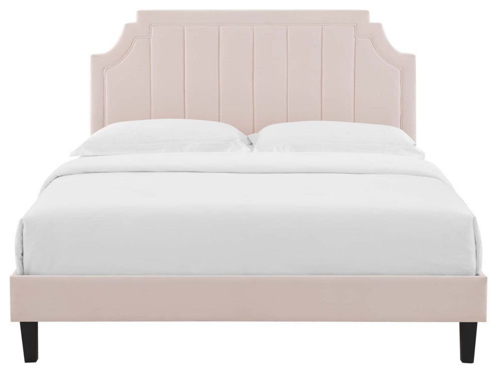Sienna Performance Velvet Full Platform Bed, Pink