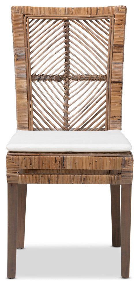 Ivanka Dining Chair With Cushion, Gray Natural Rattan & Mahogany