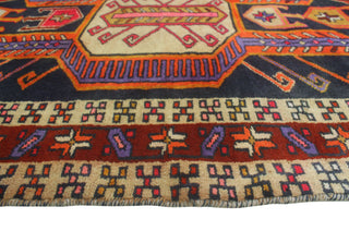 Fine Vintage Distressed Marva Navy/Burgundy Runner, 3'5x10'5