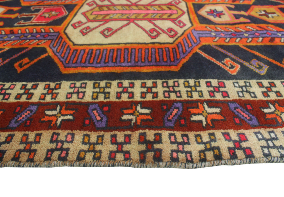 Fine Vintage Distressed Marva Navy/Burgundy Runner, 3'5x10'5