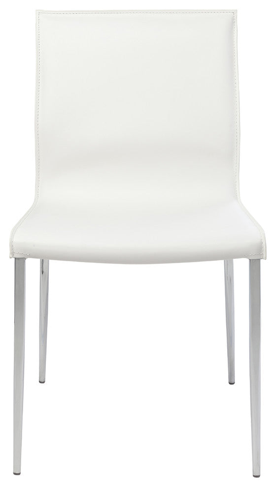 Colter Leather Dinign Chair with Steel Legs, White