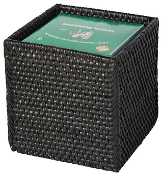Loma Square Rattan Tissue Box Cover, Solid Black